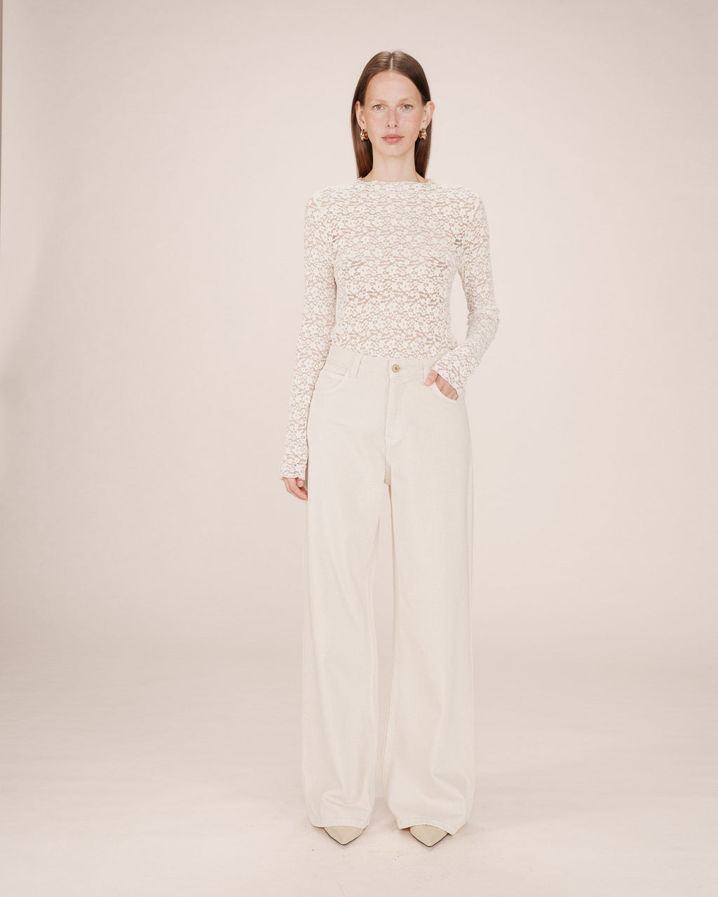 Beige Wide-Leg Jeans James
