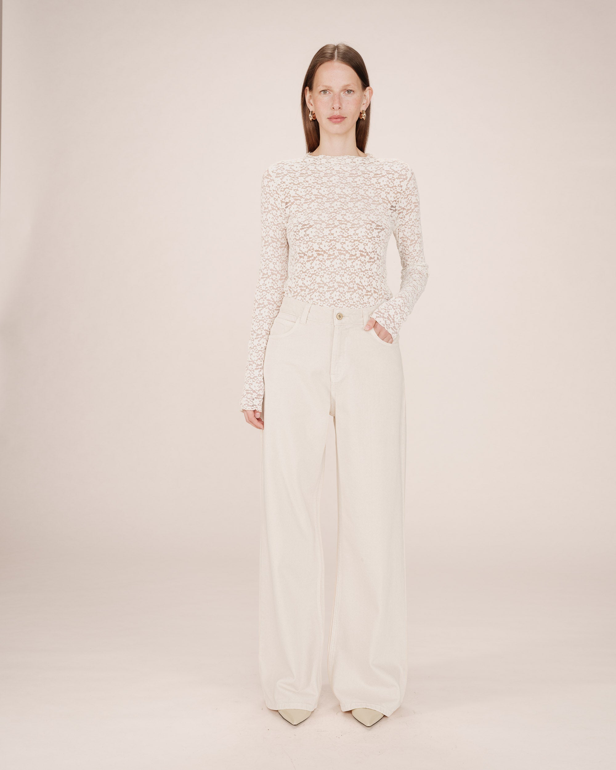 Beige Wide-Leg Jeans James