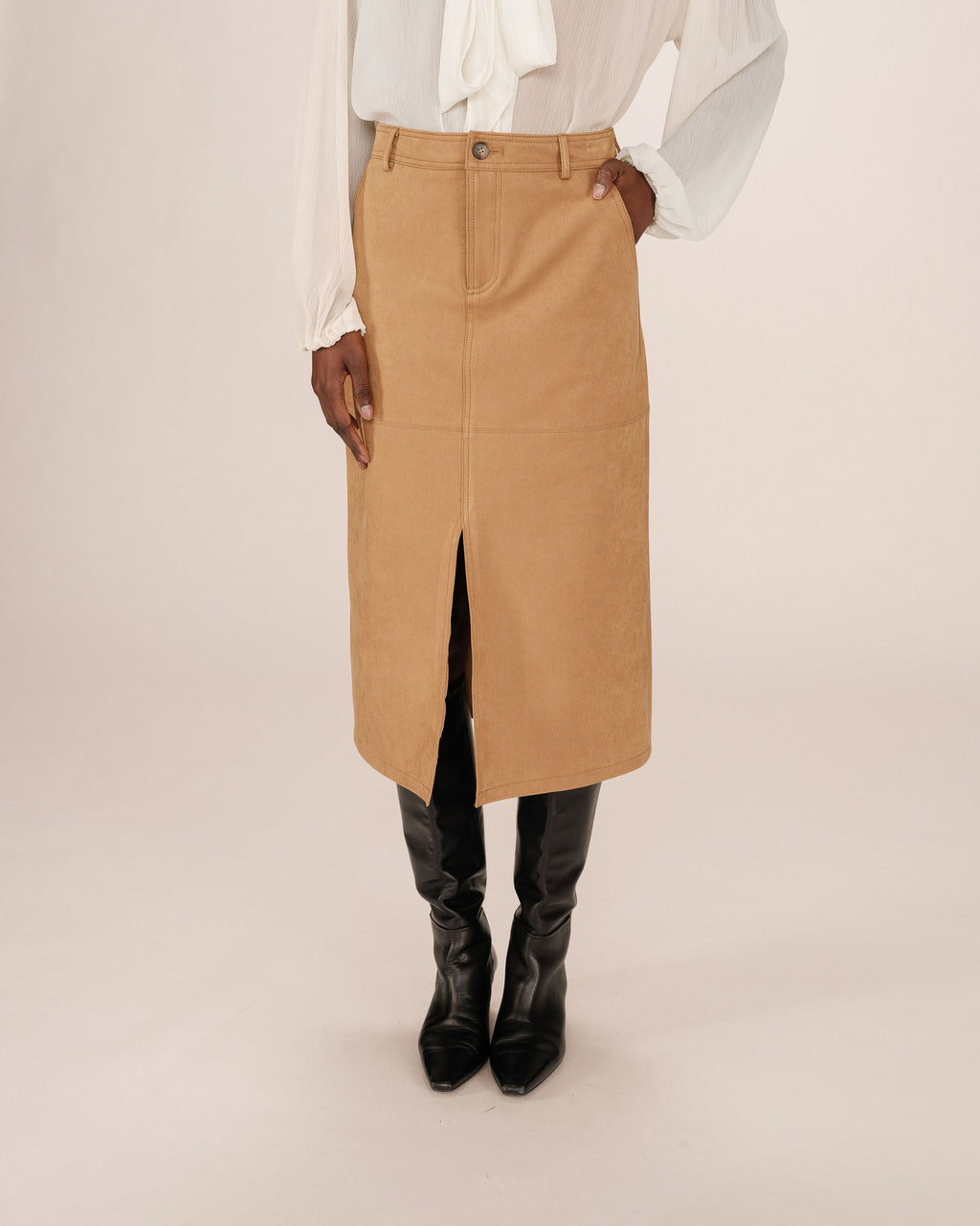 Long Suedette Skirt Ochre Sorry
