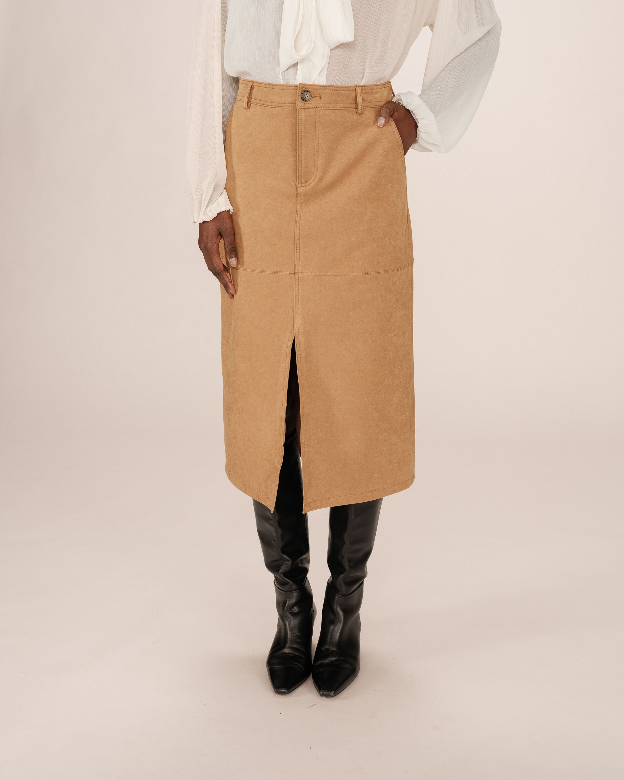 Long Suedette Skirt Ochre Sorry