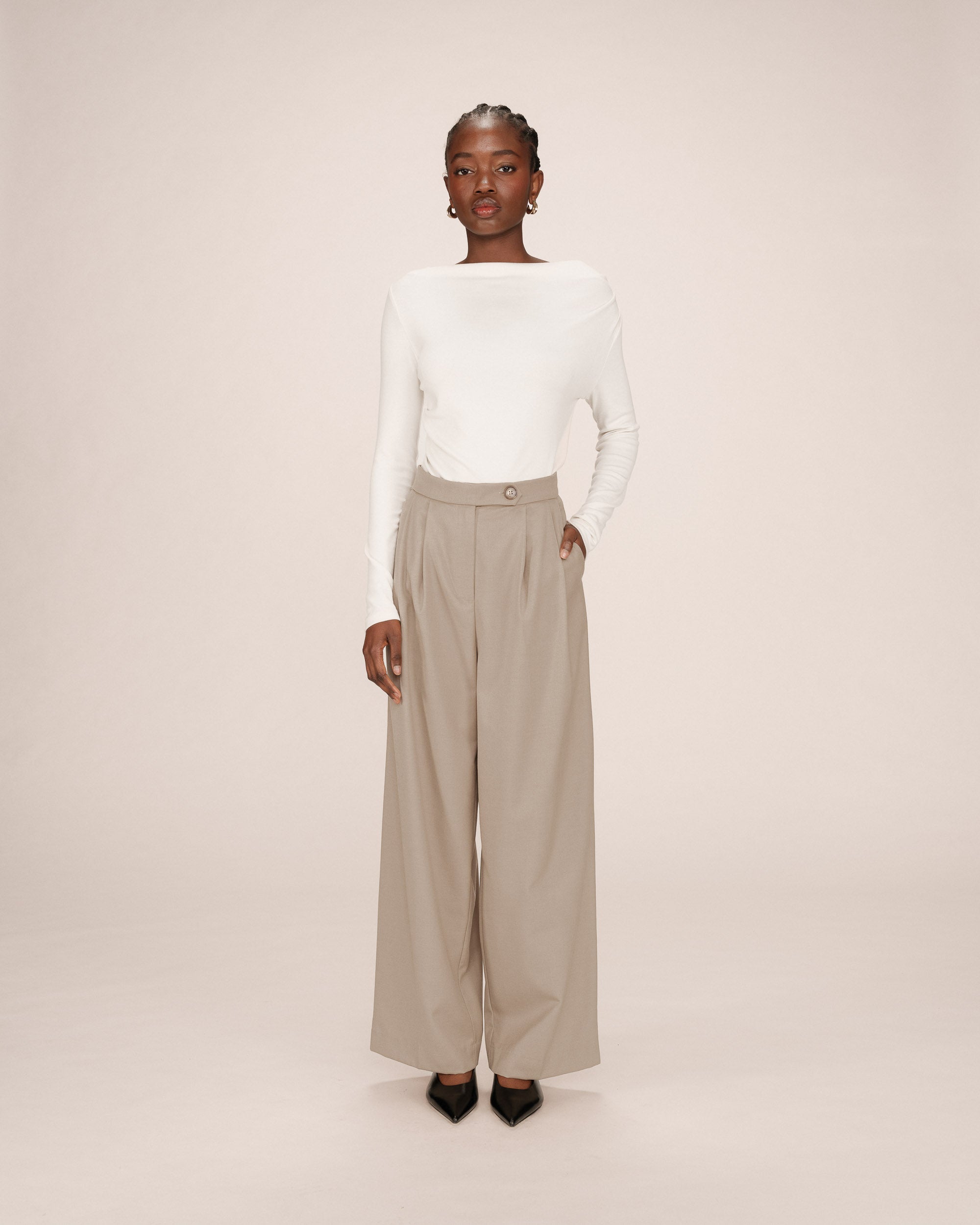 Pantalon Tailleur Greige Strokes