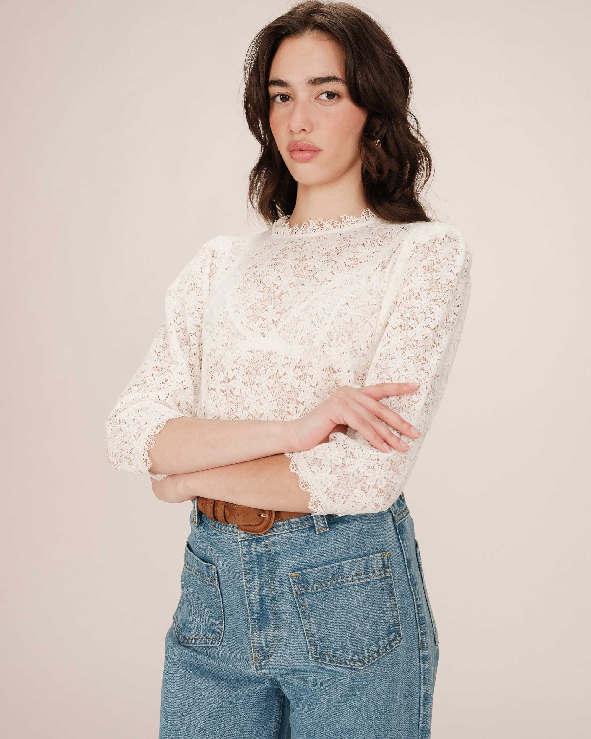 Blouse Col Montant Ecru Stella