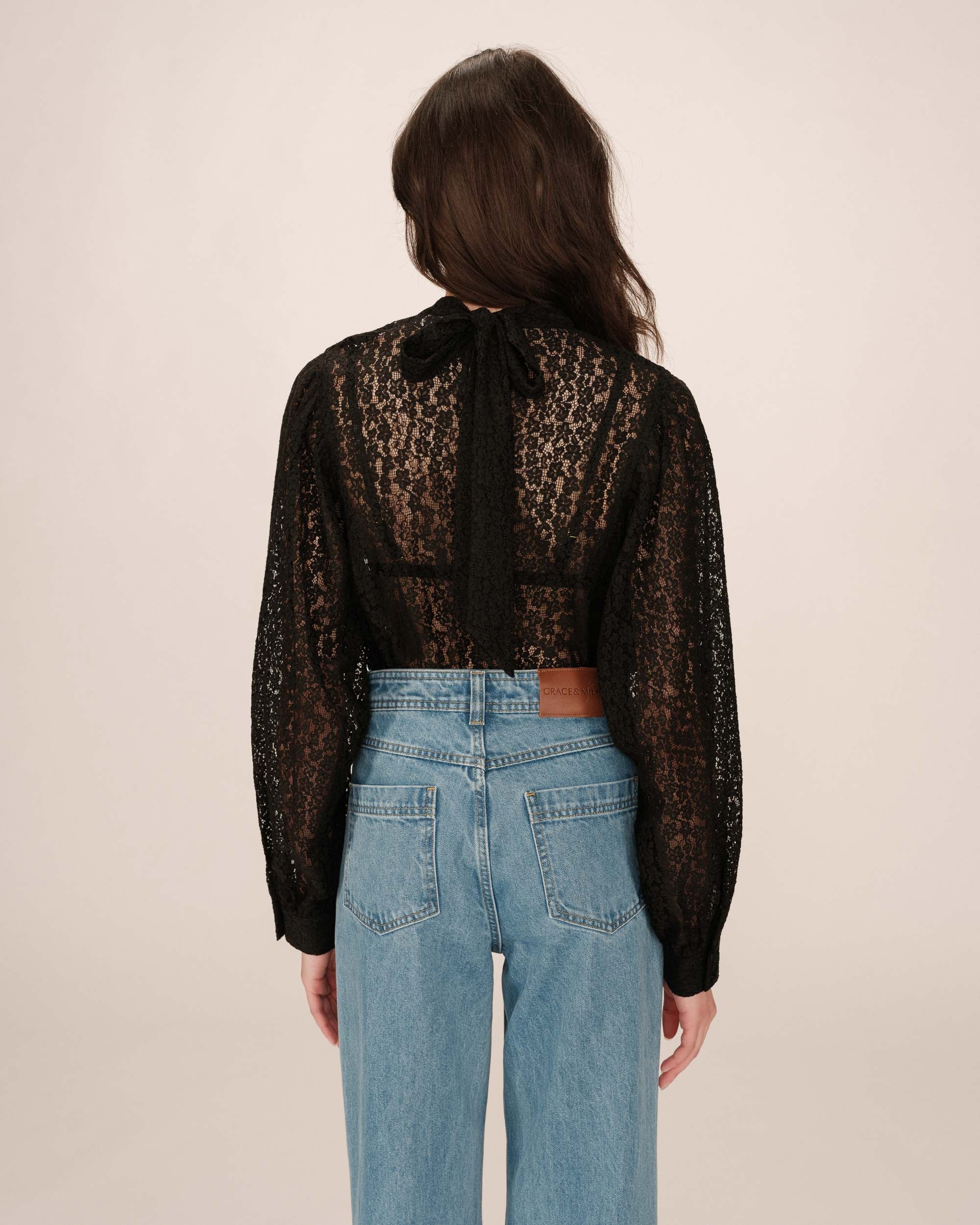 Blouse Col Lavallière Noir Sicilia