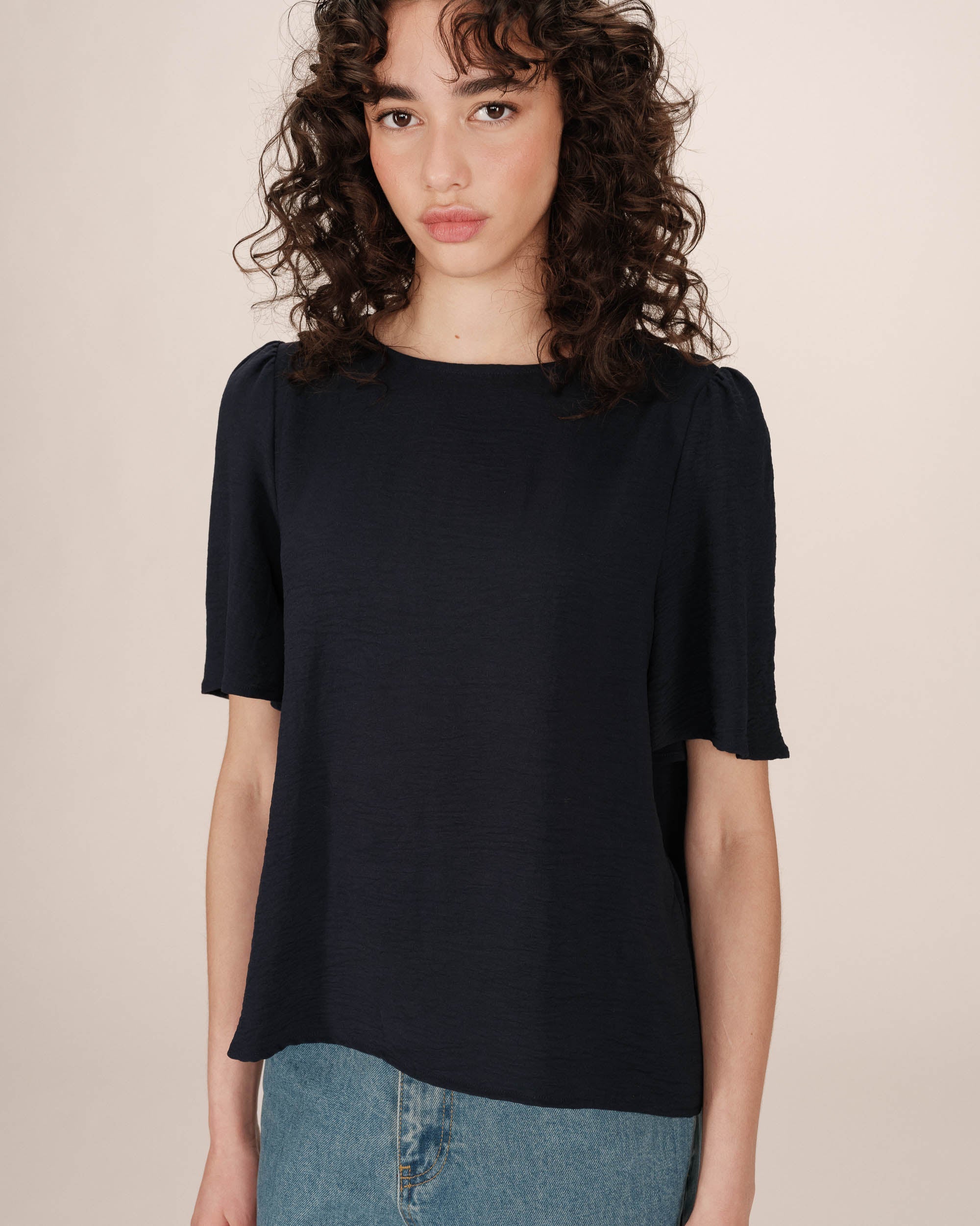 Top Fluide Col Rond Marine Shine