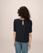 Top Fluide Col Rond Marine Shine