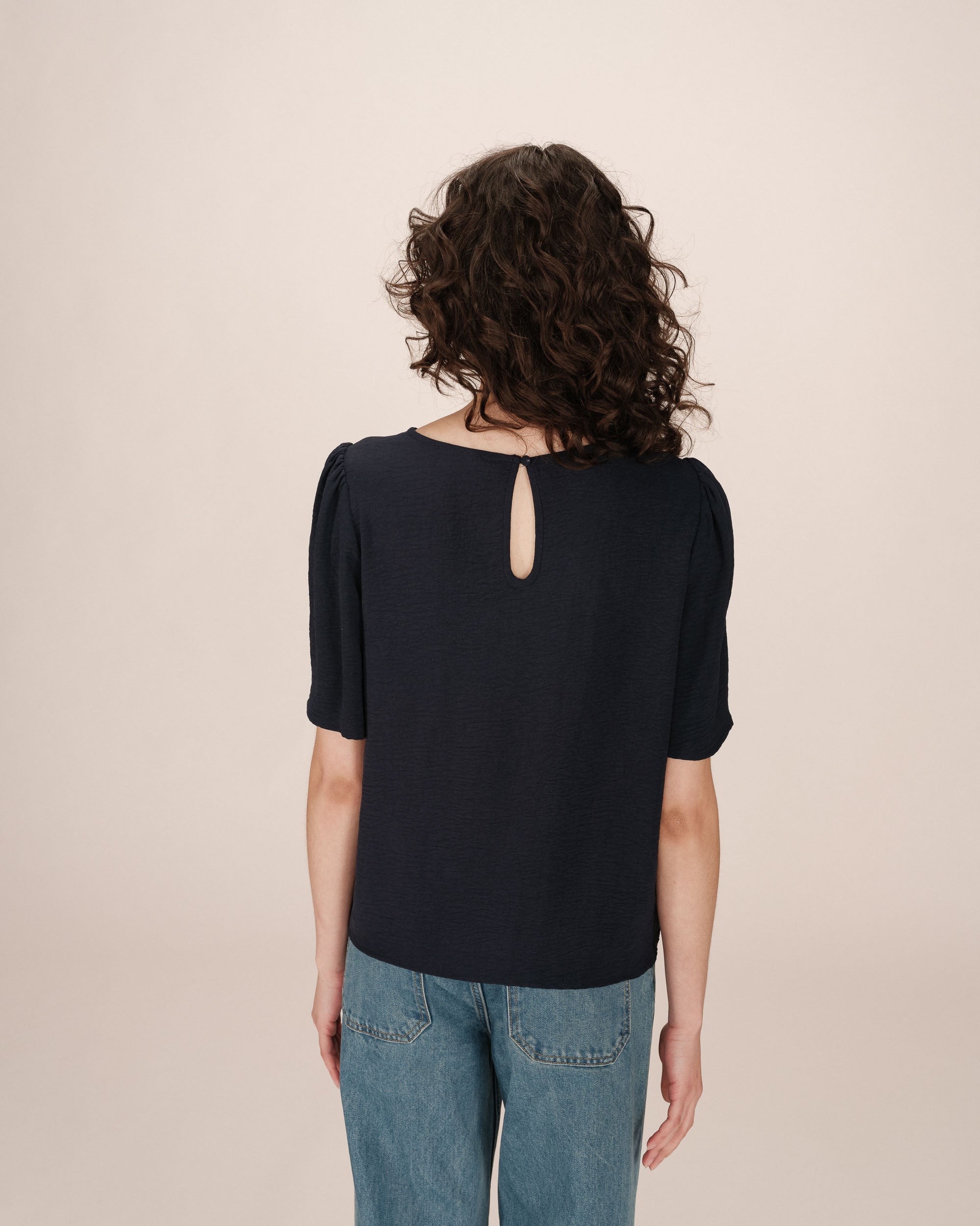 Top Fluide Col Rond Marine Shine