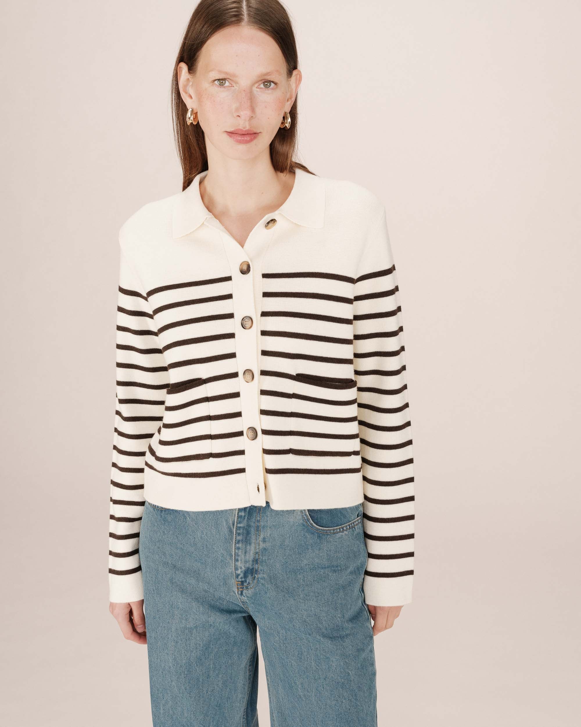 Cardigan Boutonne Ecru Sailor