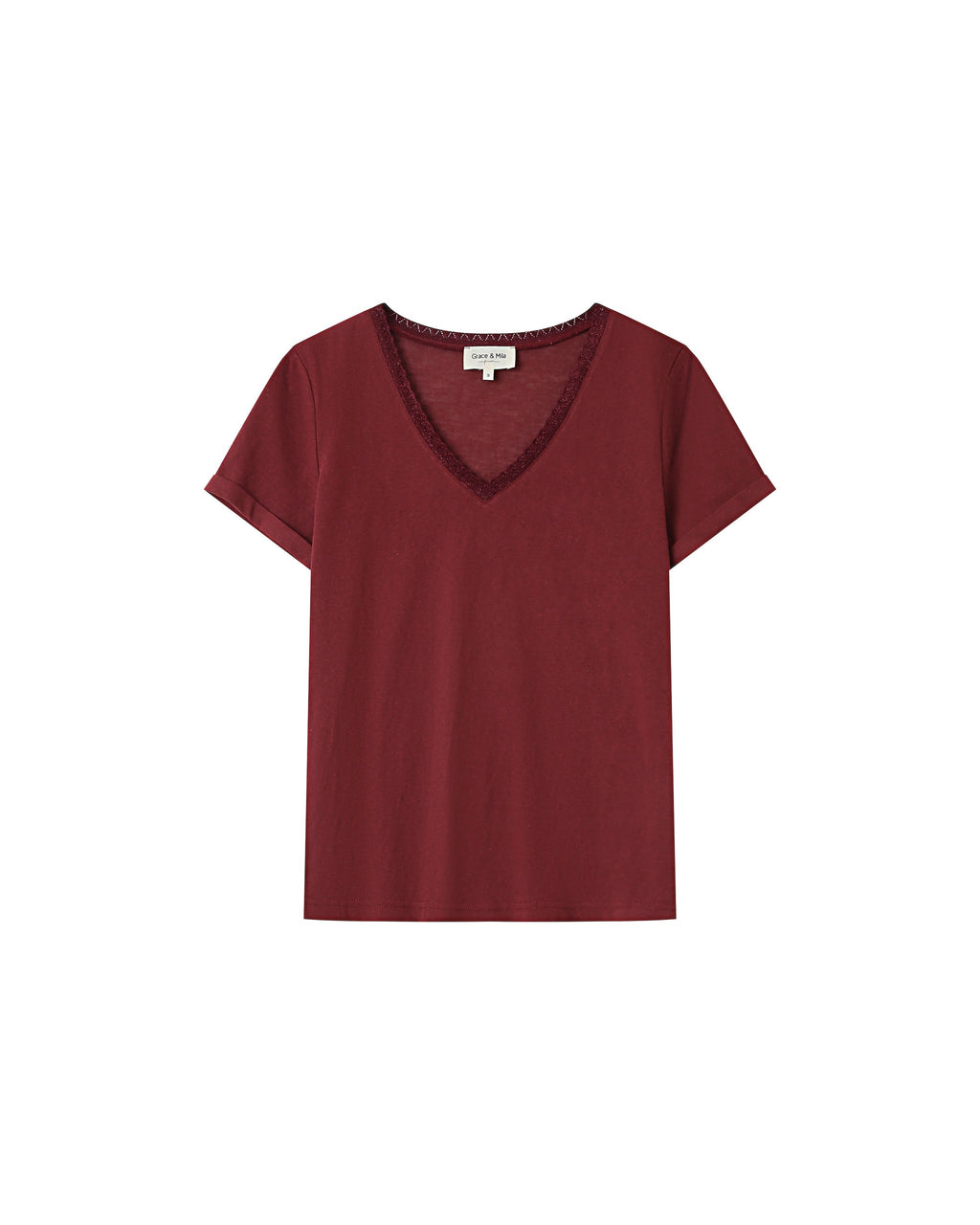 T-Shirt Col V Bordeaux Space