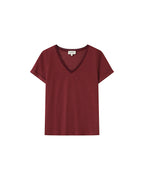 T-Shirt Col V Bordeaux Space