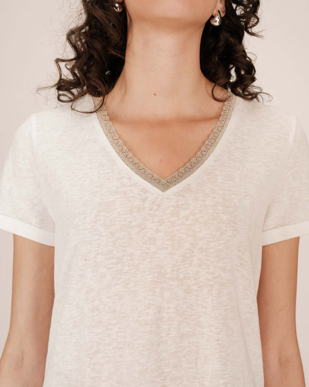 Ivory V-Neck T-Shirt Space