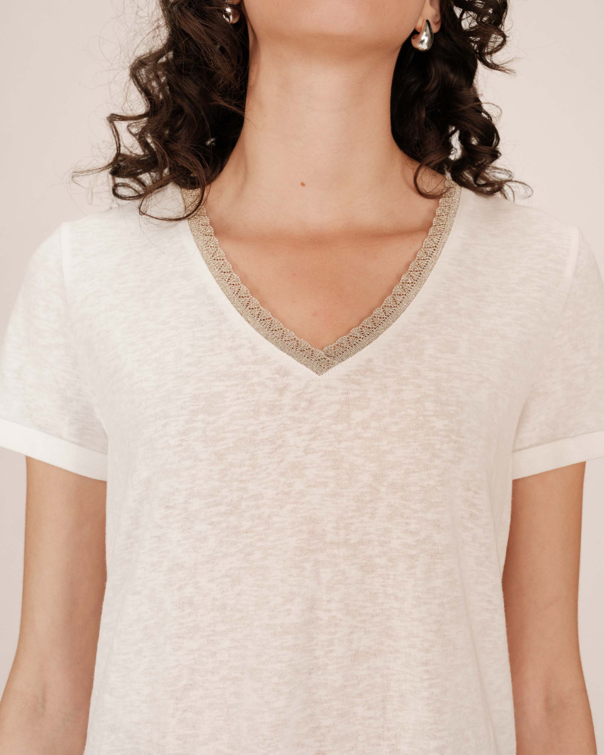 Ivory V-Neck T-Shirt Space