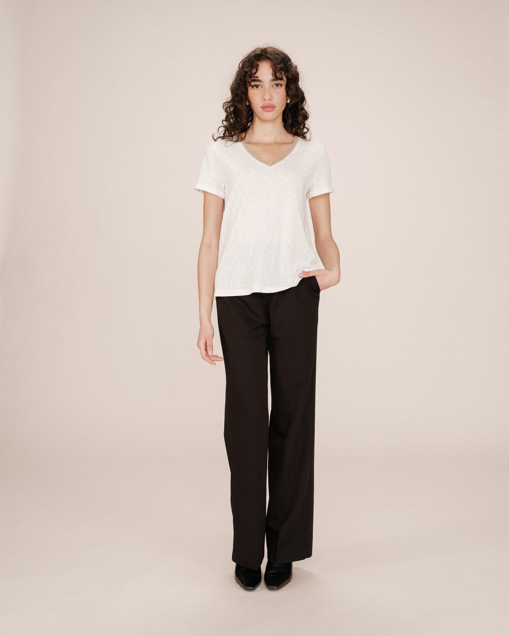 Ivory V-Neck T-Shirt Space