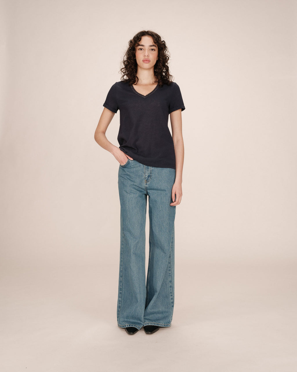 Navy V-Neck T-Shirt Space