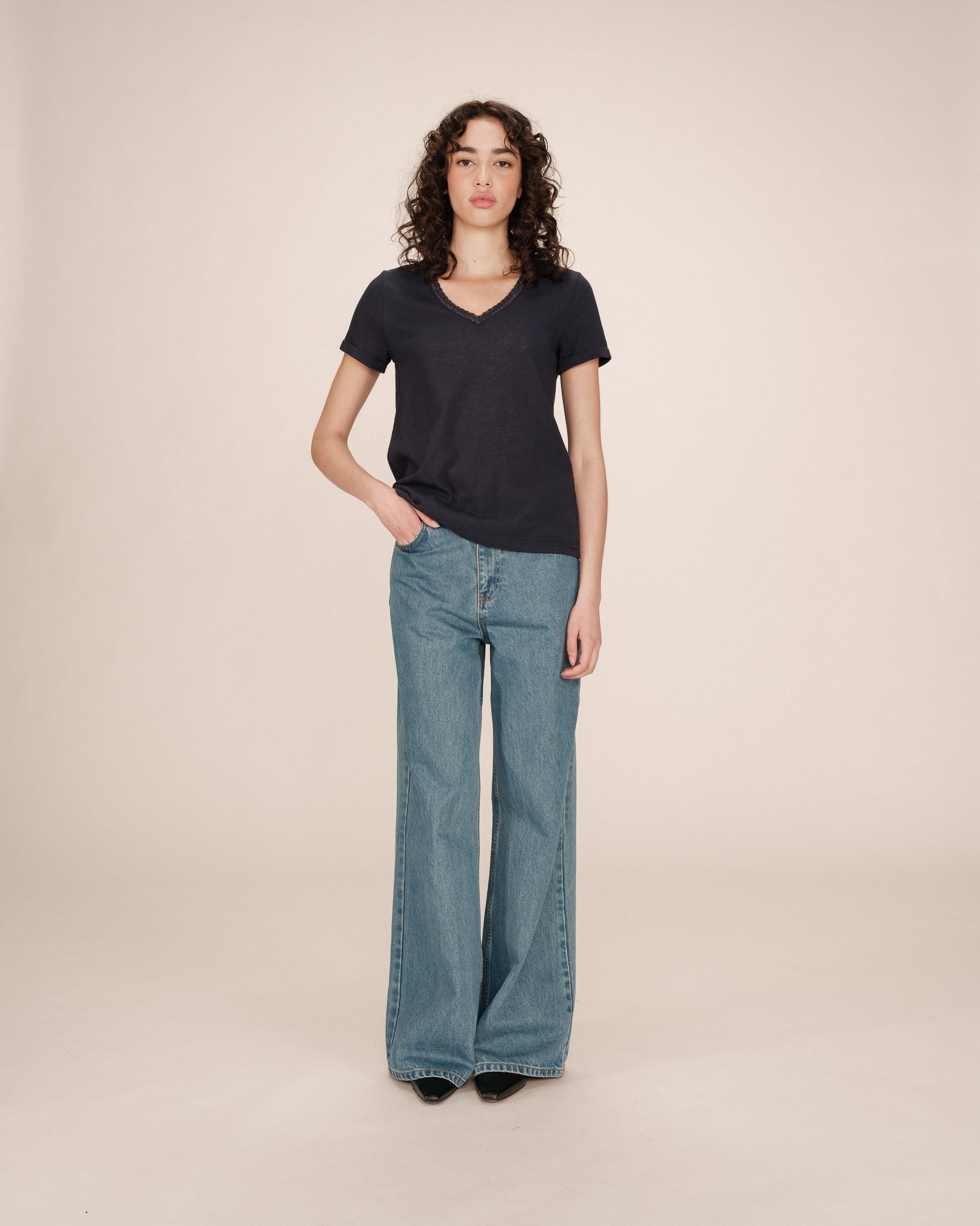 Navy V-Neck T-Shirt Space