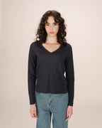 T-Shirt Col V Marine Selton