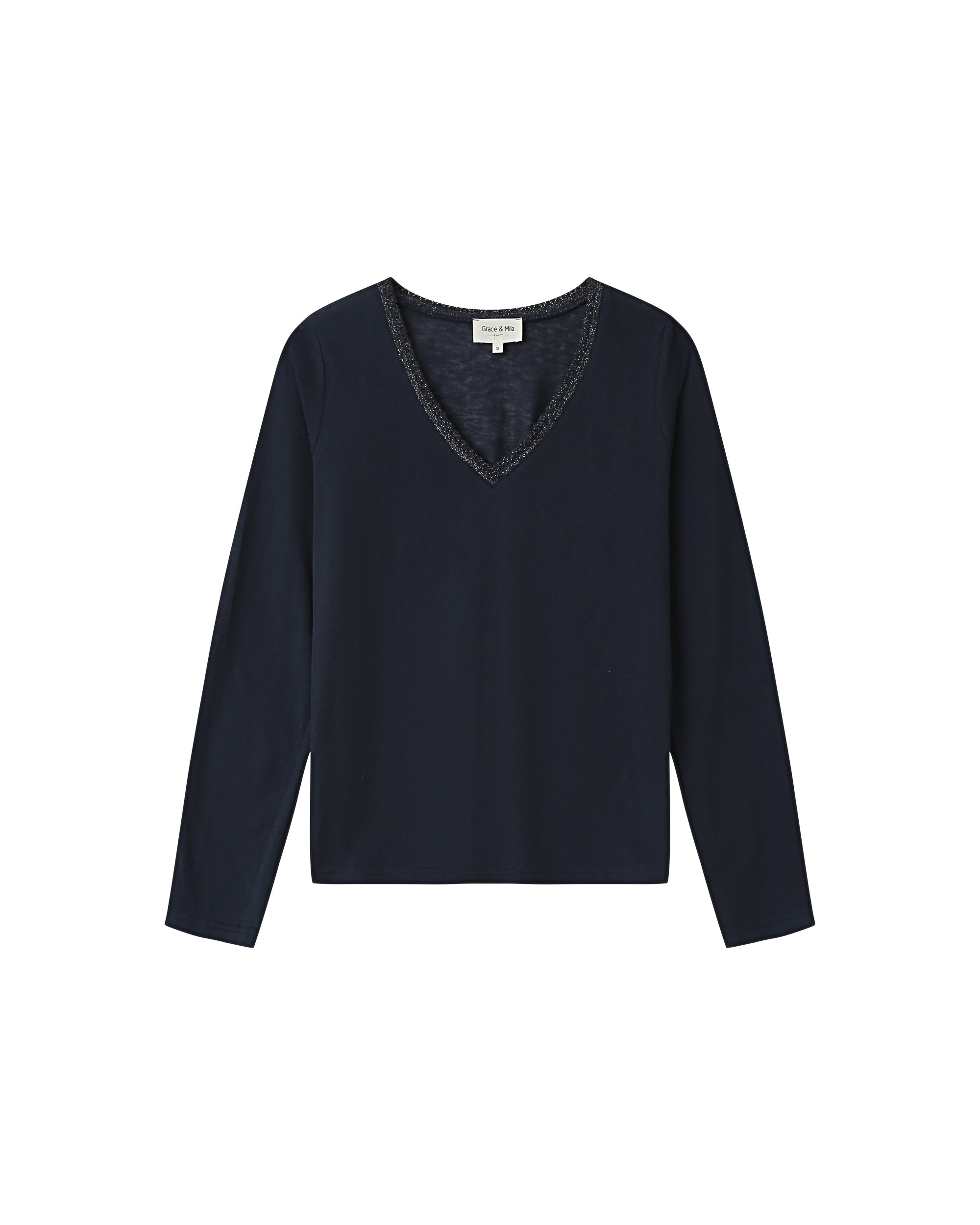 T-Shirt Col V Marine Selton