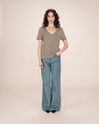 T-Shirt Col V Greige Stardust