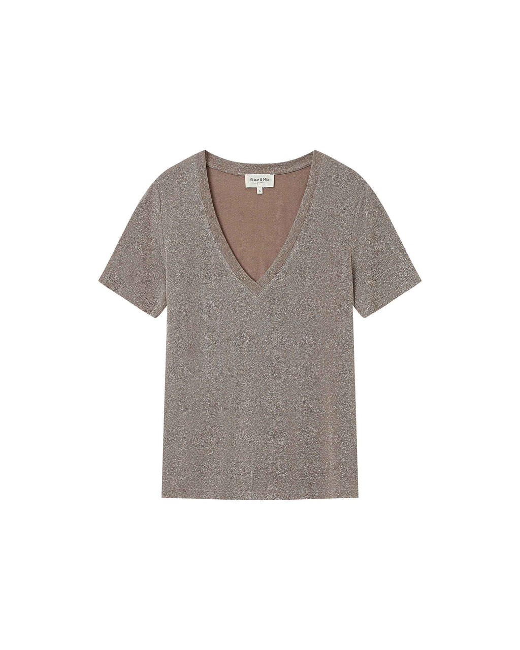 T-Shirt Col V Greige Stardust
