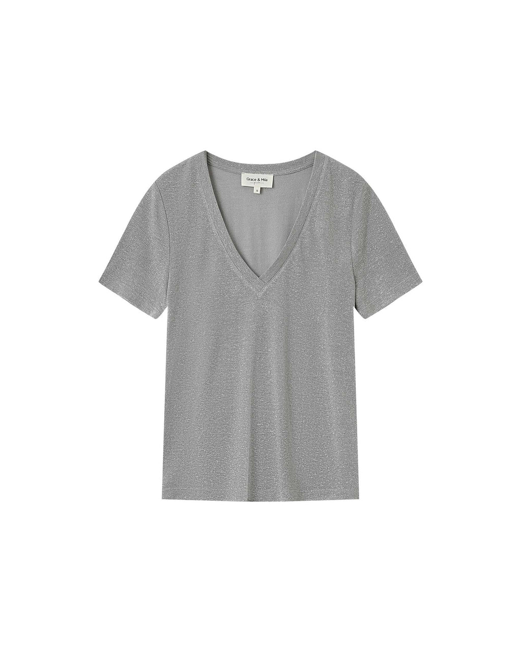 T-Shirt Col V Gris Stardust