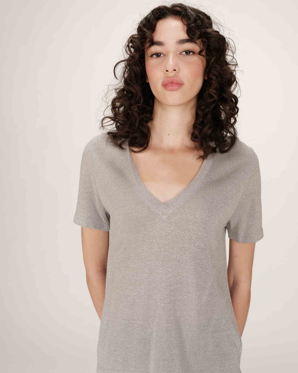 T-Shirt Col V Gris Stardust