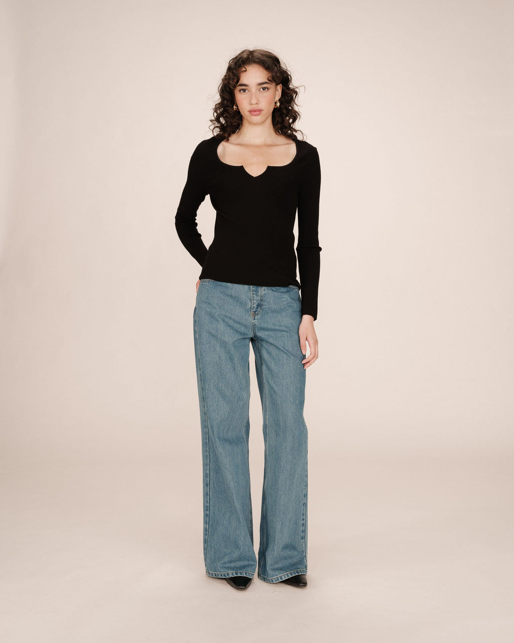 Black Slit-Neckline Jumper Salem