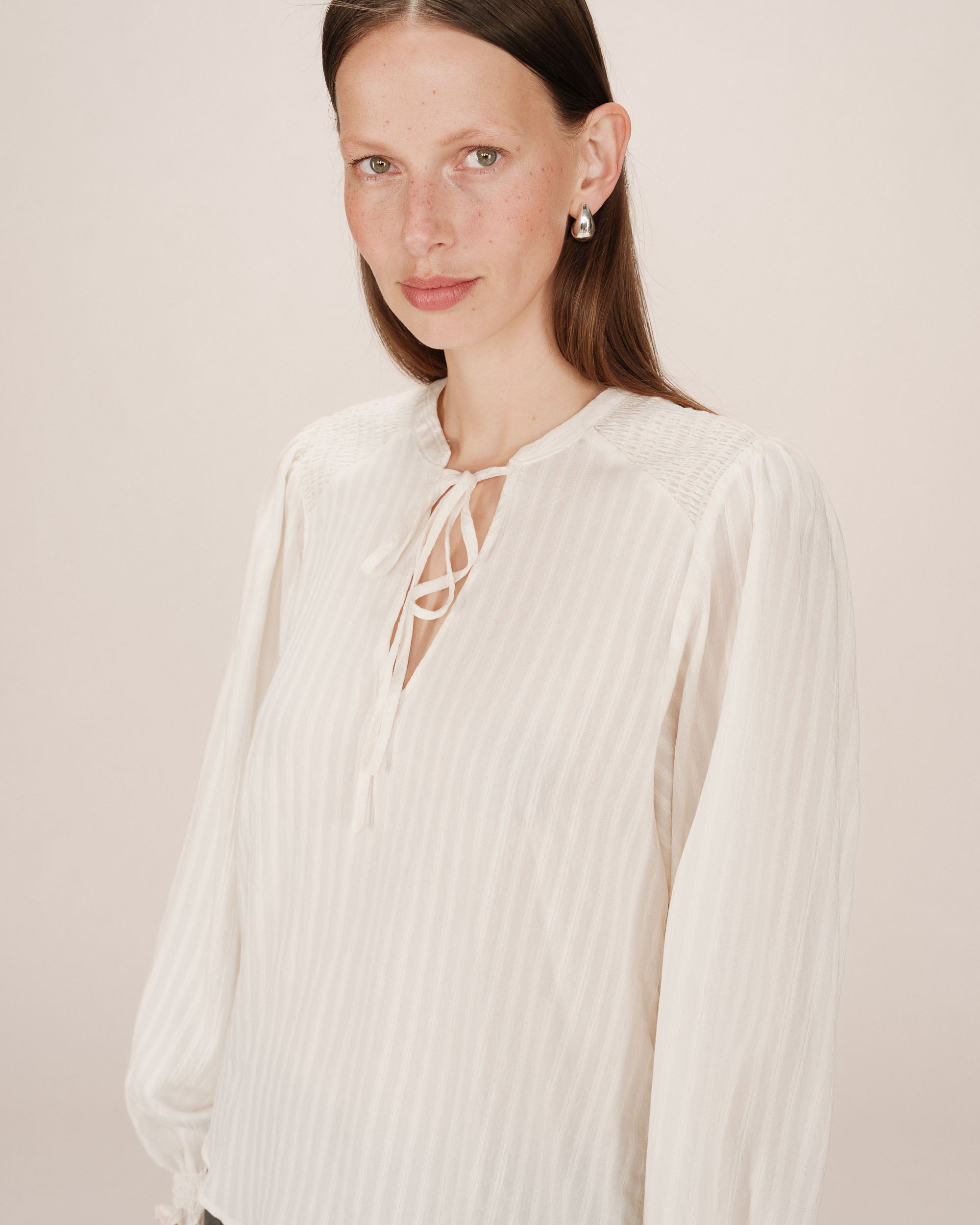 Ecru Tied Neck Blouse Serinda