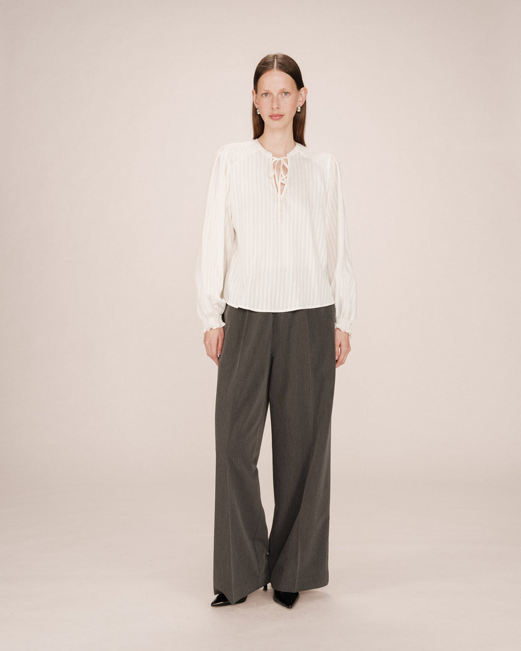 Ecru Tied Neck Blouse Serinda