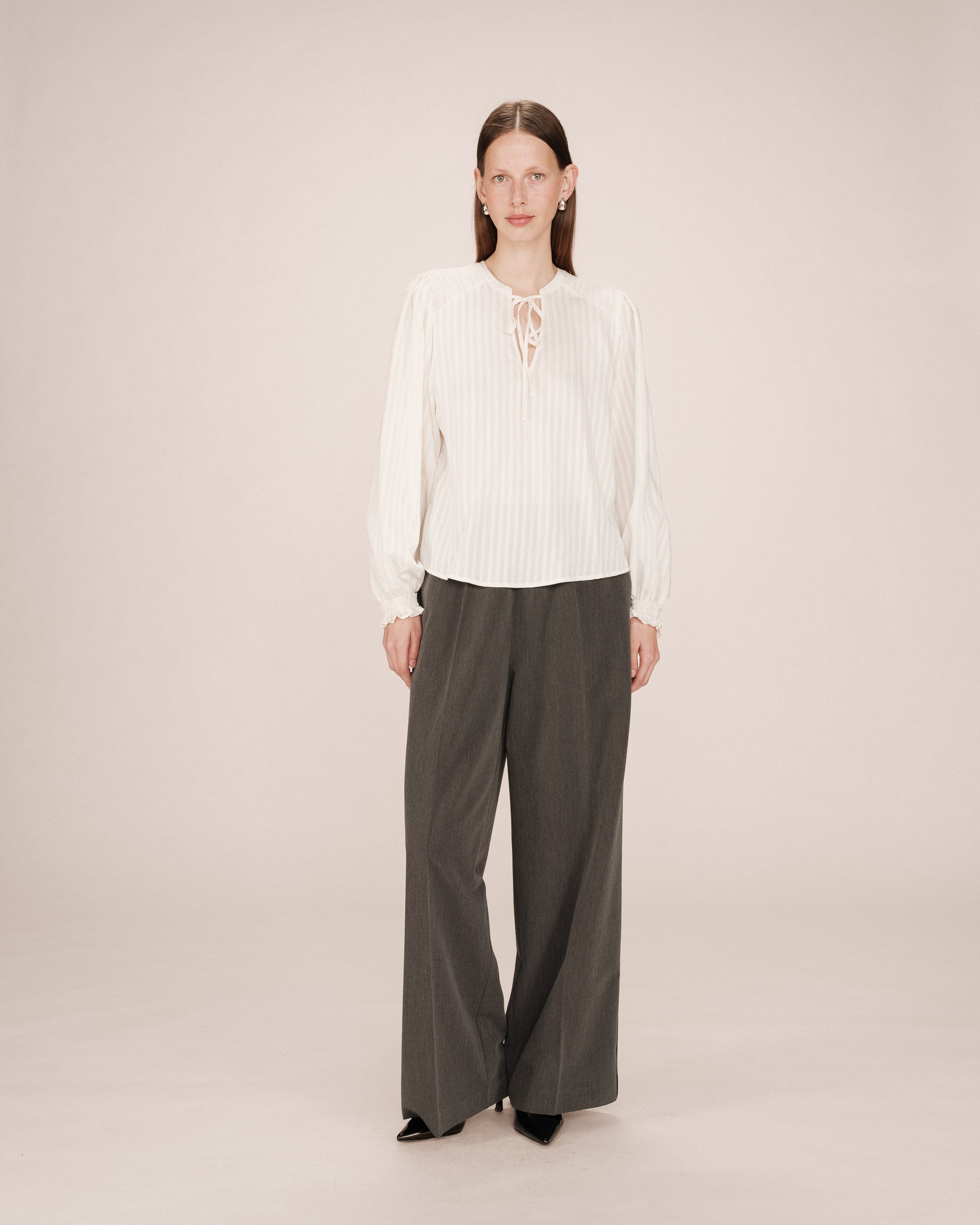 Ecru Tied Neck Blouse Serinda