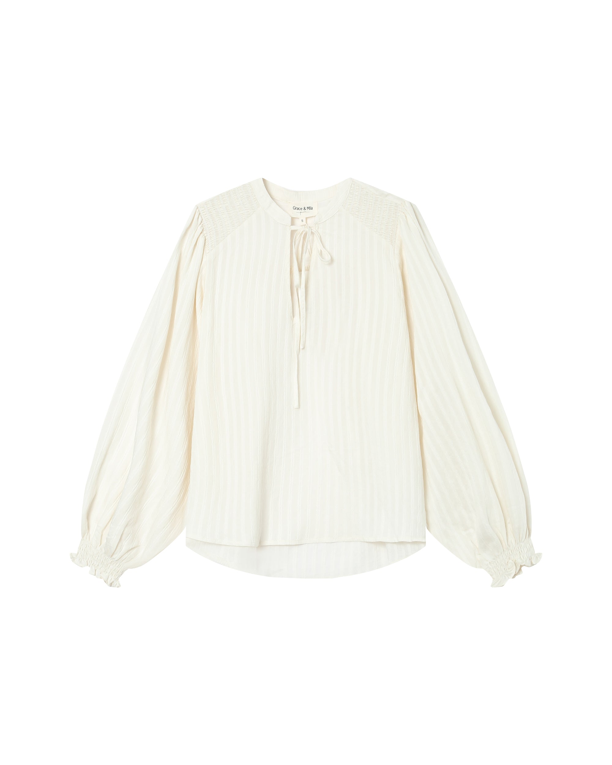 Ecru Tied Neck Blouse Serinda