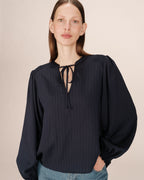 Navy Tie-Neck Blouse Serinda