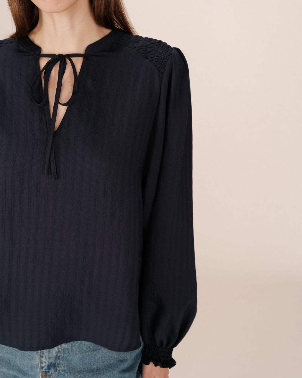 Navy Tie-Neck Blouse Serinda