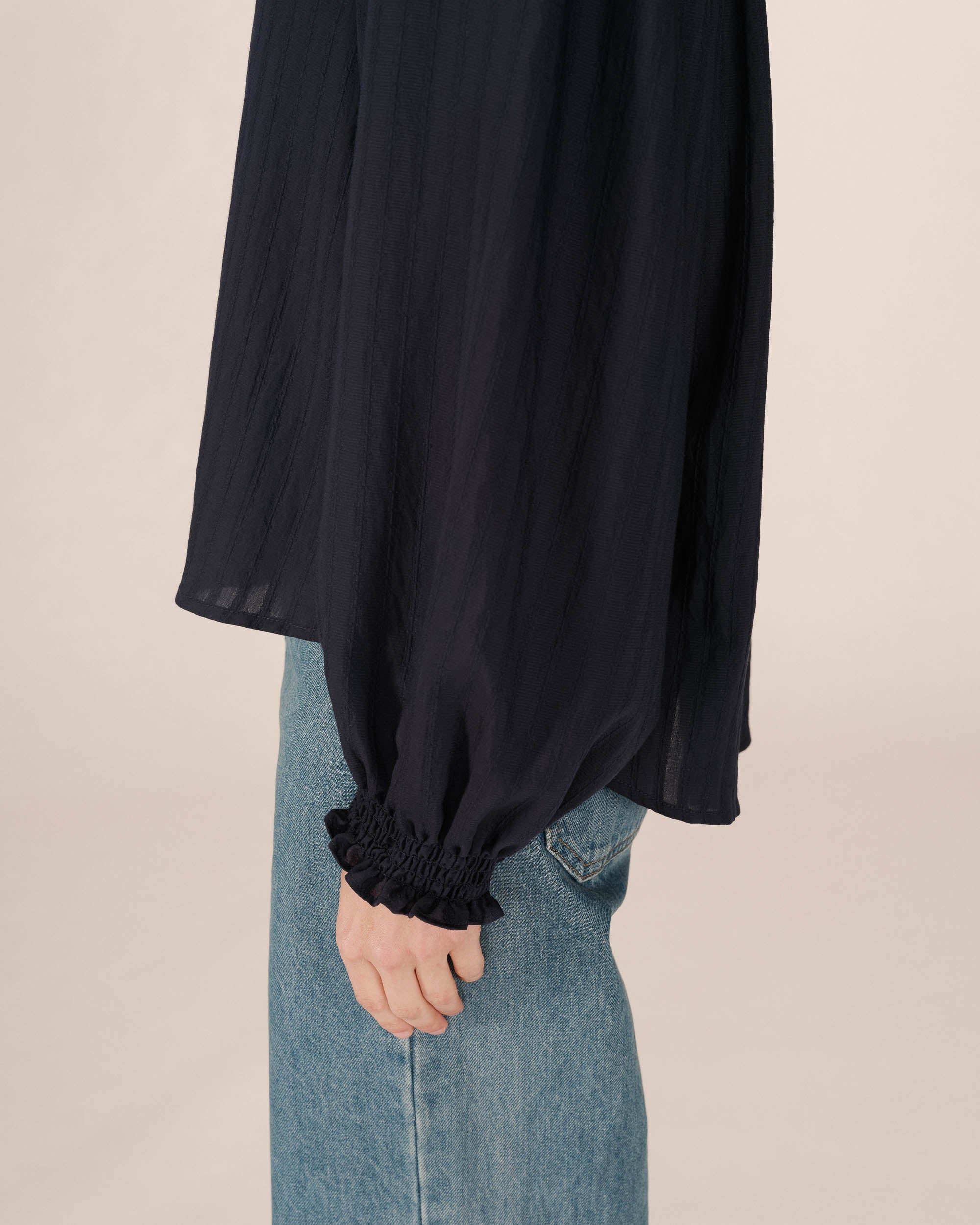 Navy Tie-Neck Blouse Serinda