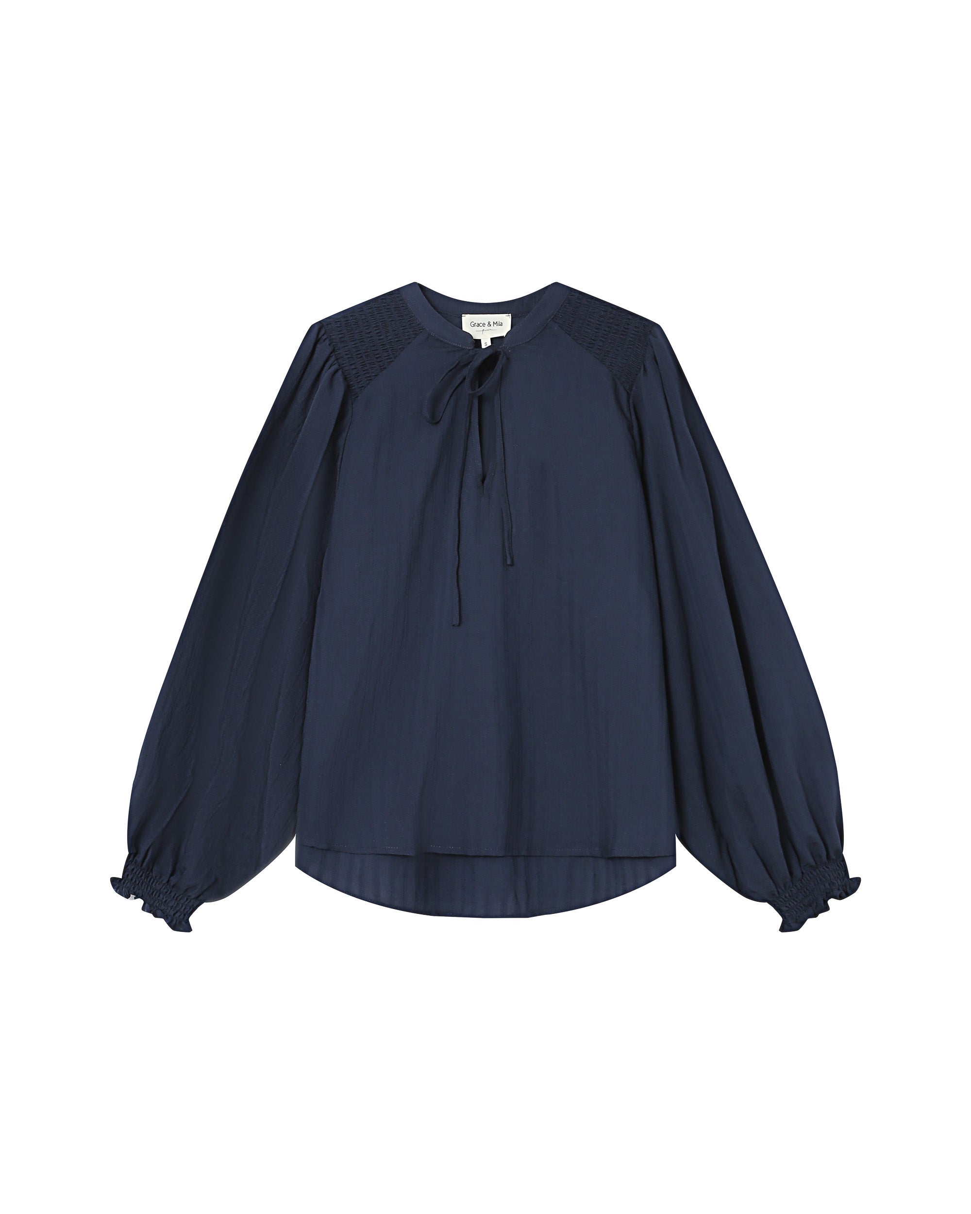 Navy Tie-Neck Blouse Serinda