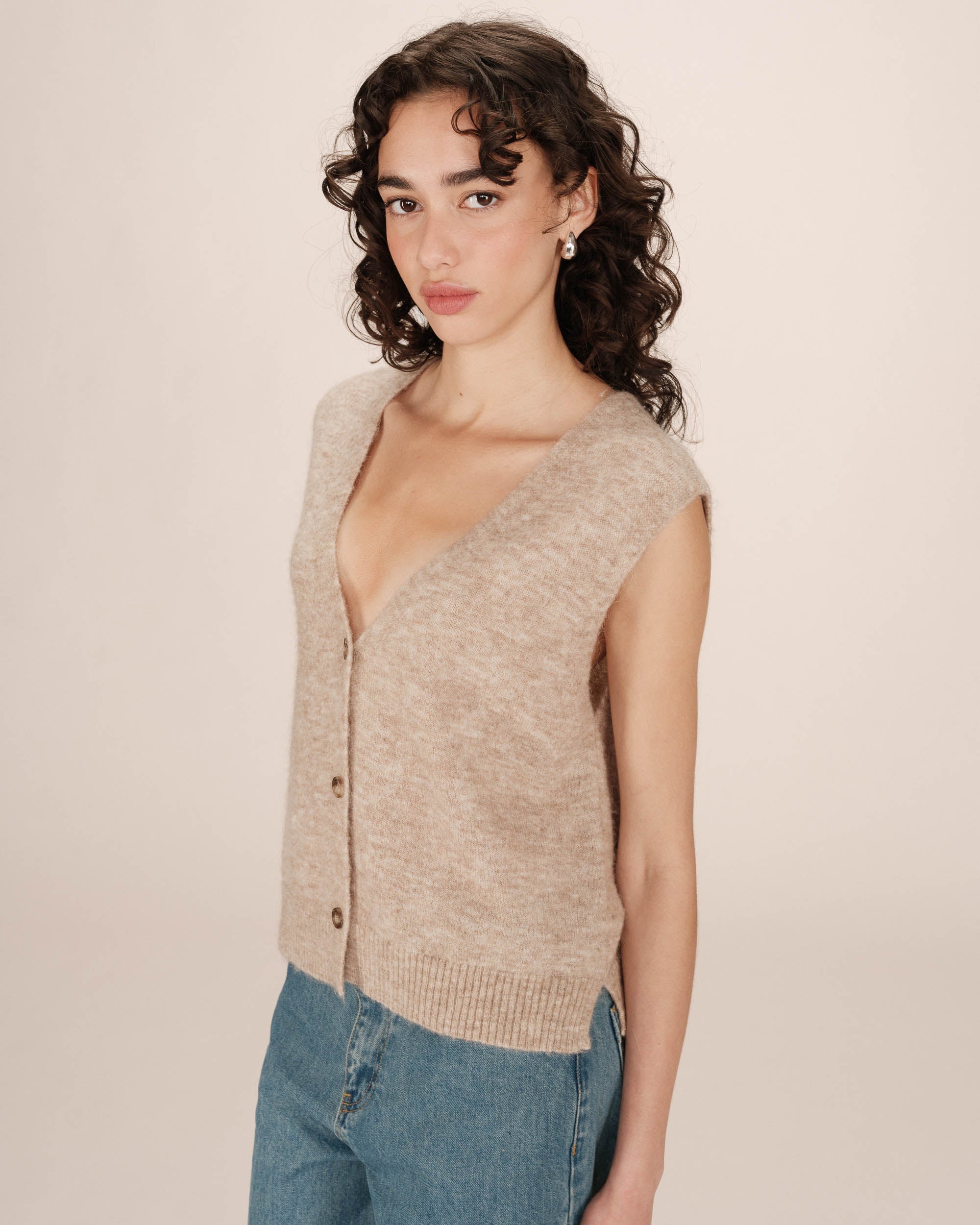 Cardigan Sans Manches Beige Santa