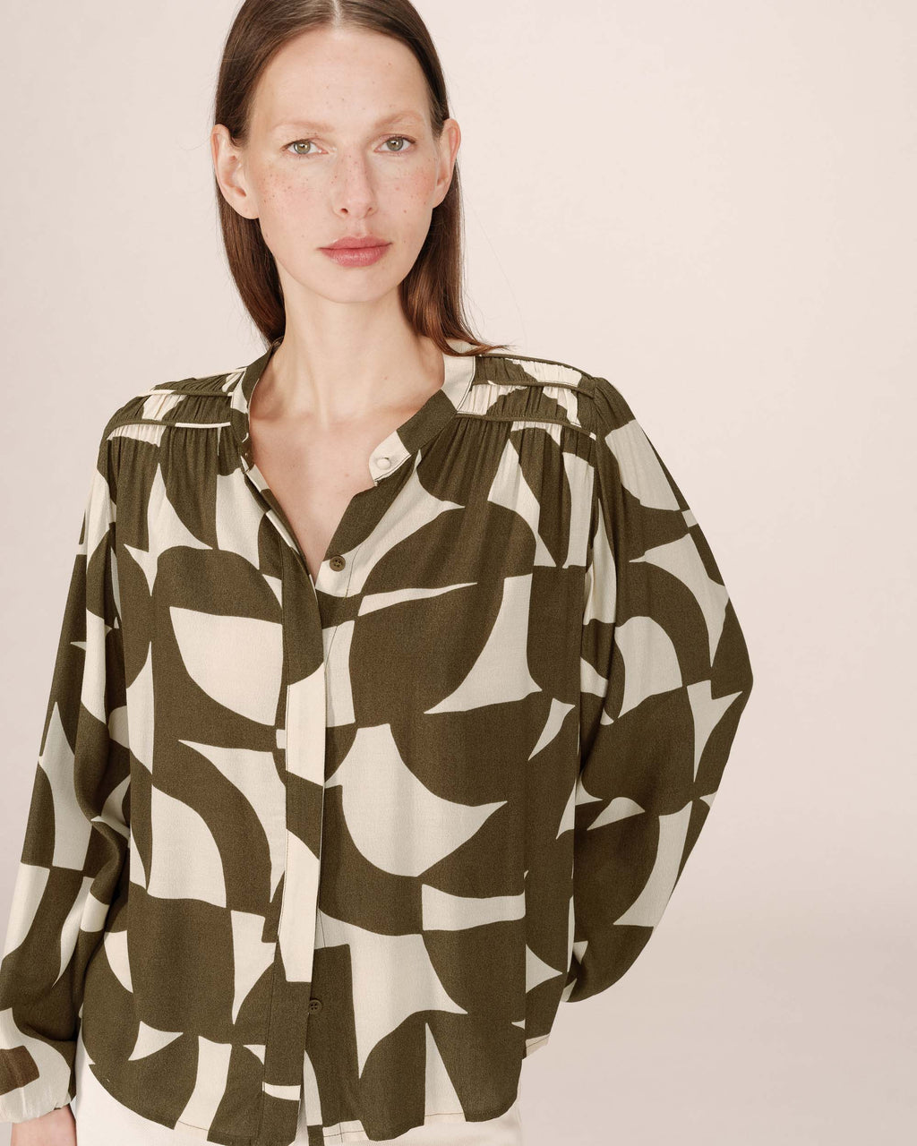 Blouse Motif Bicolore Olive Sorpresa