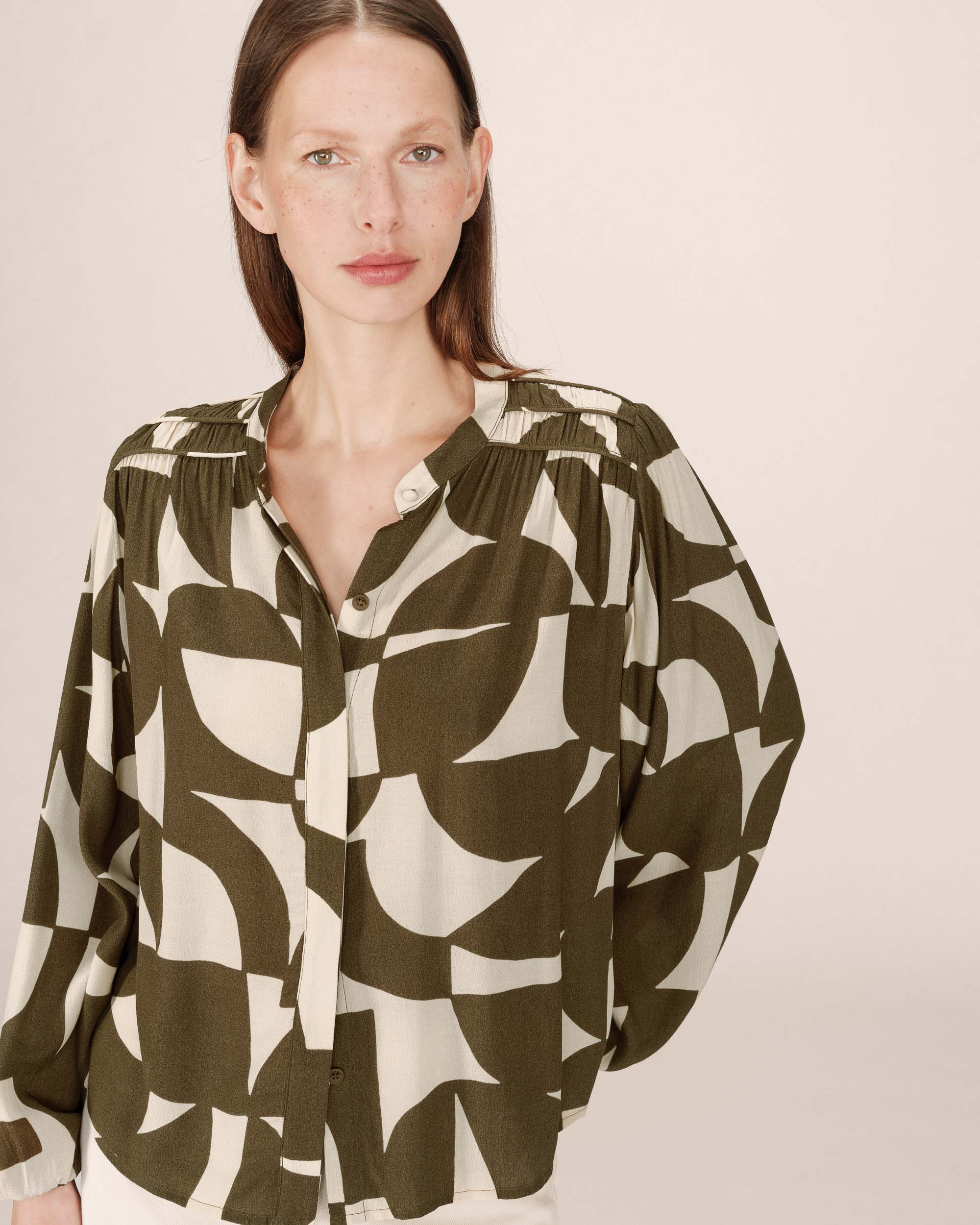 Blouse Motif Bicolore Olive Sorpresa