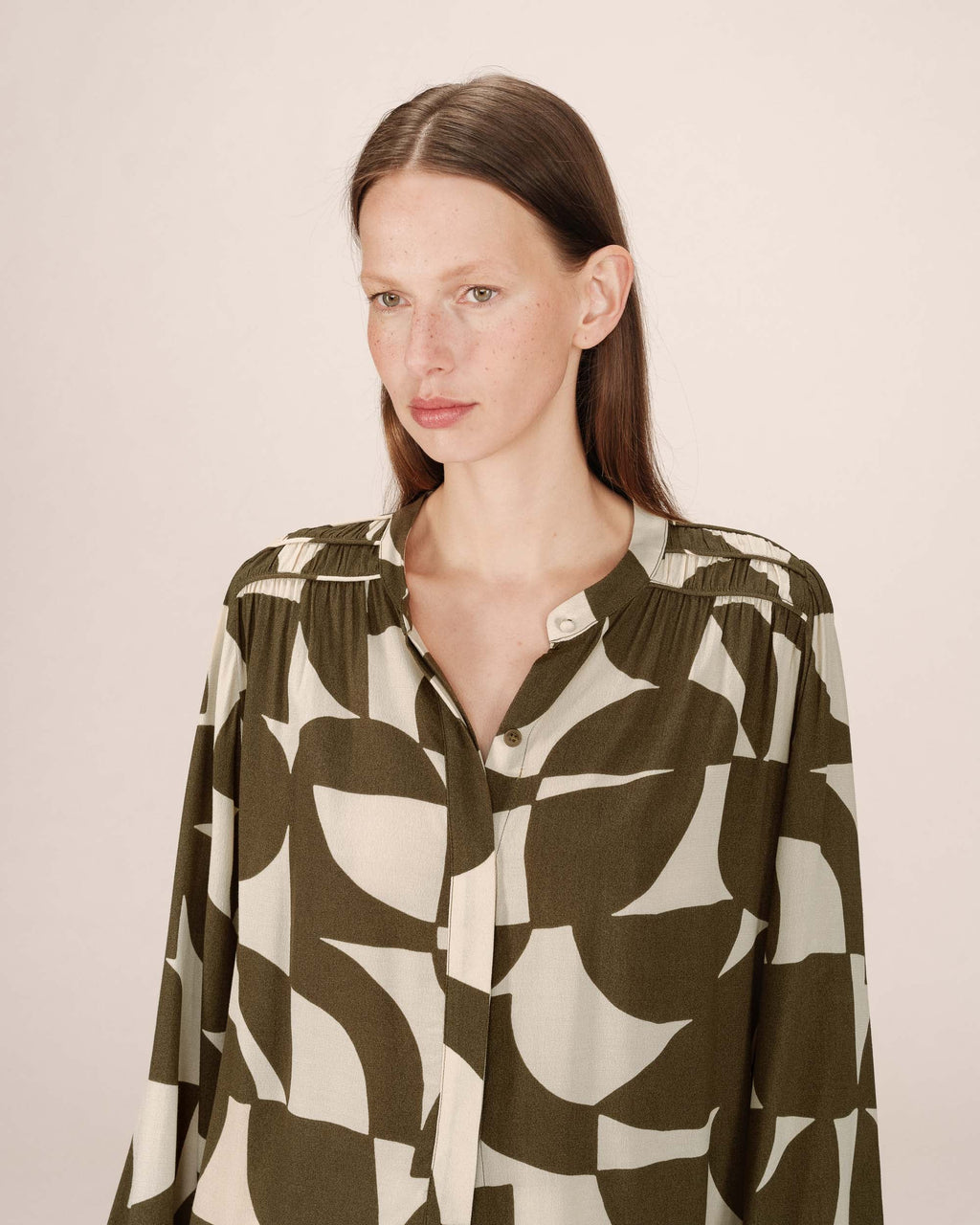 Blouse Motif Bicolore Olive Sorpresa