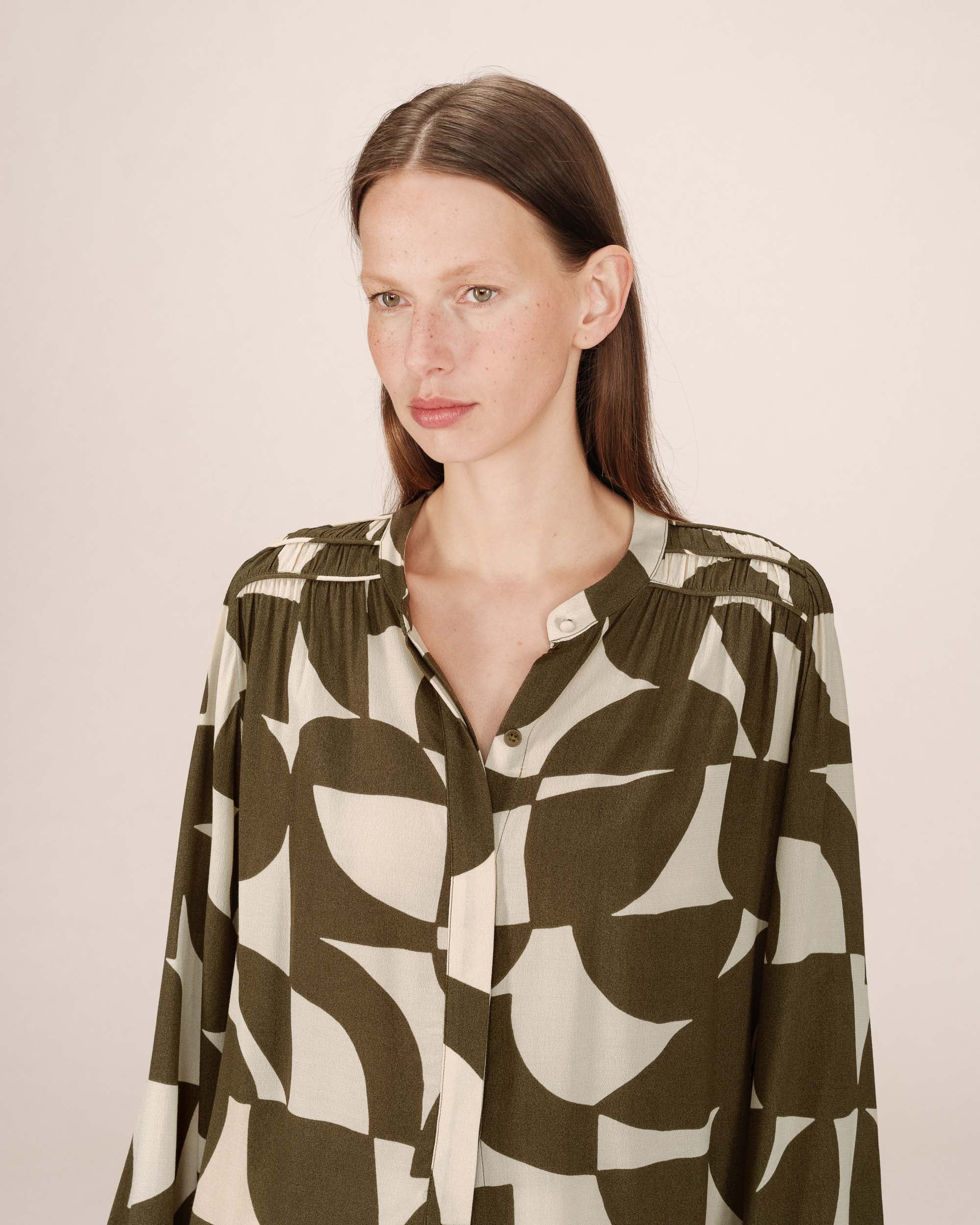 Blouse Motif Bicolore Olive Sorpresa