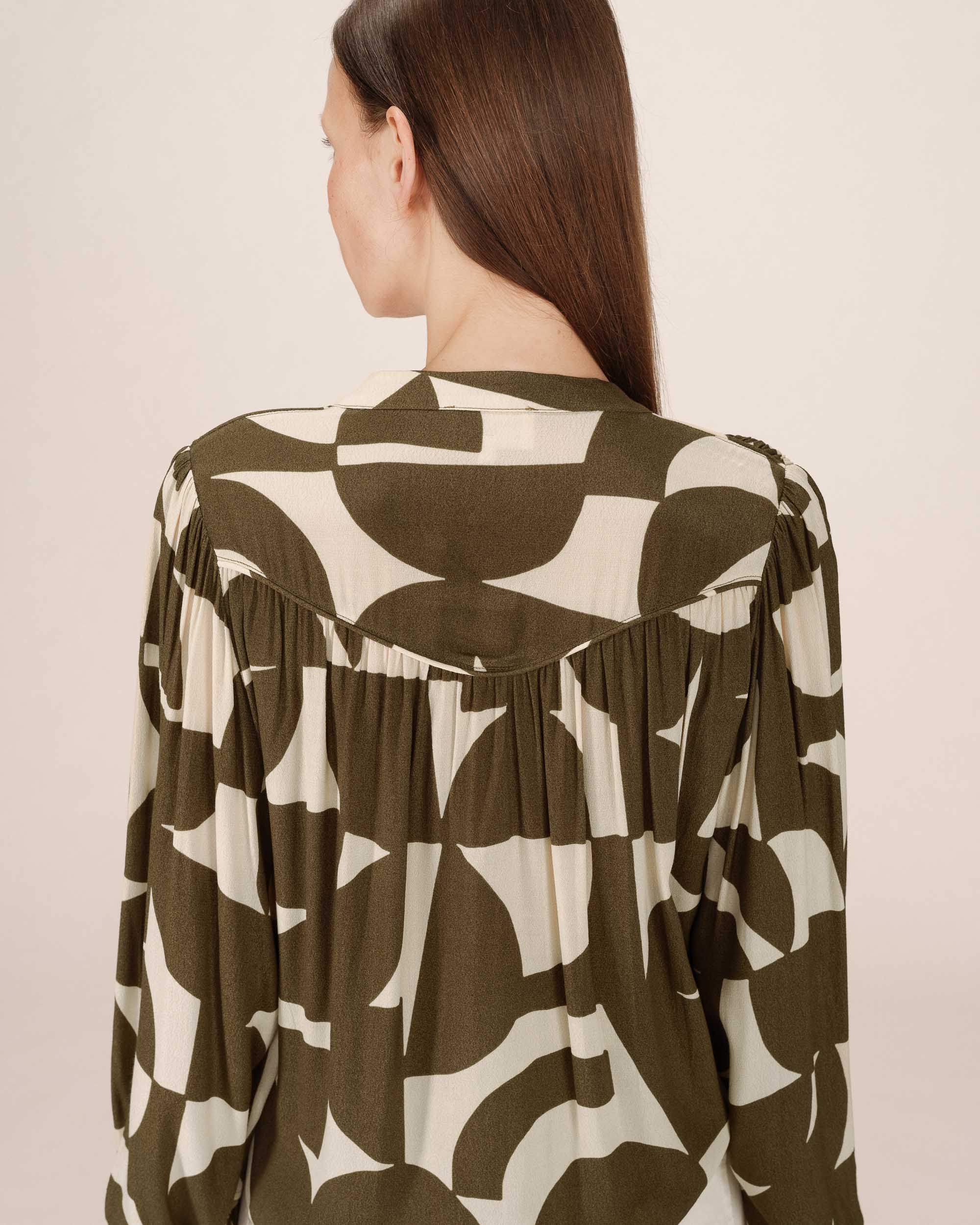 Blouse Motif Bicolore Olive Sorpresa