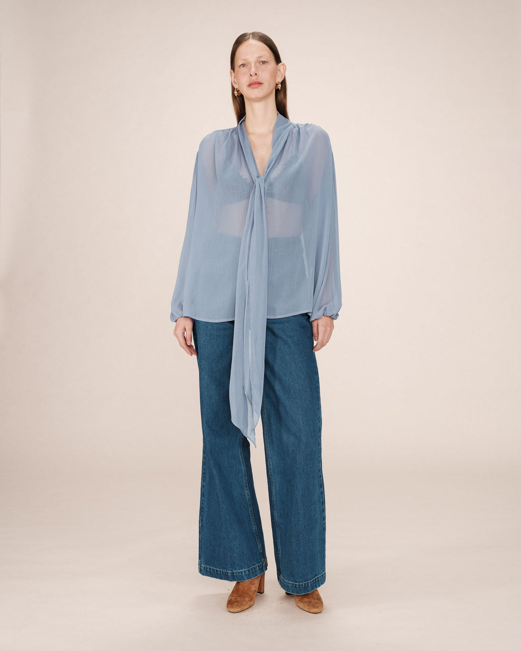 Blouse Col Lavallière Bleuet Splendide