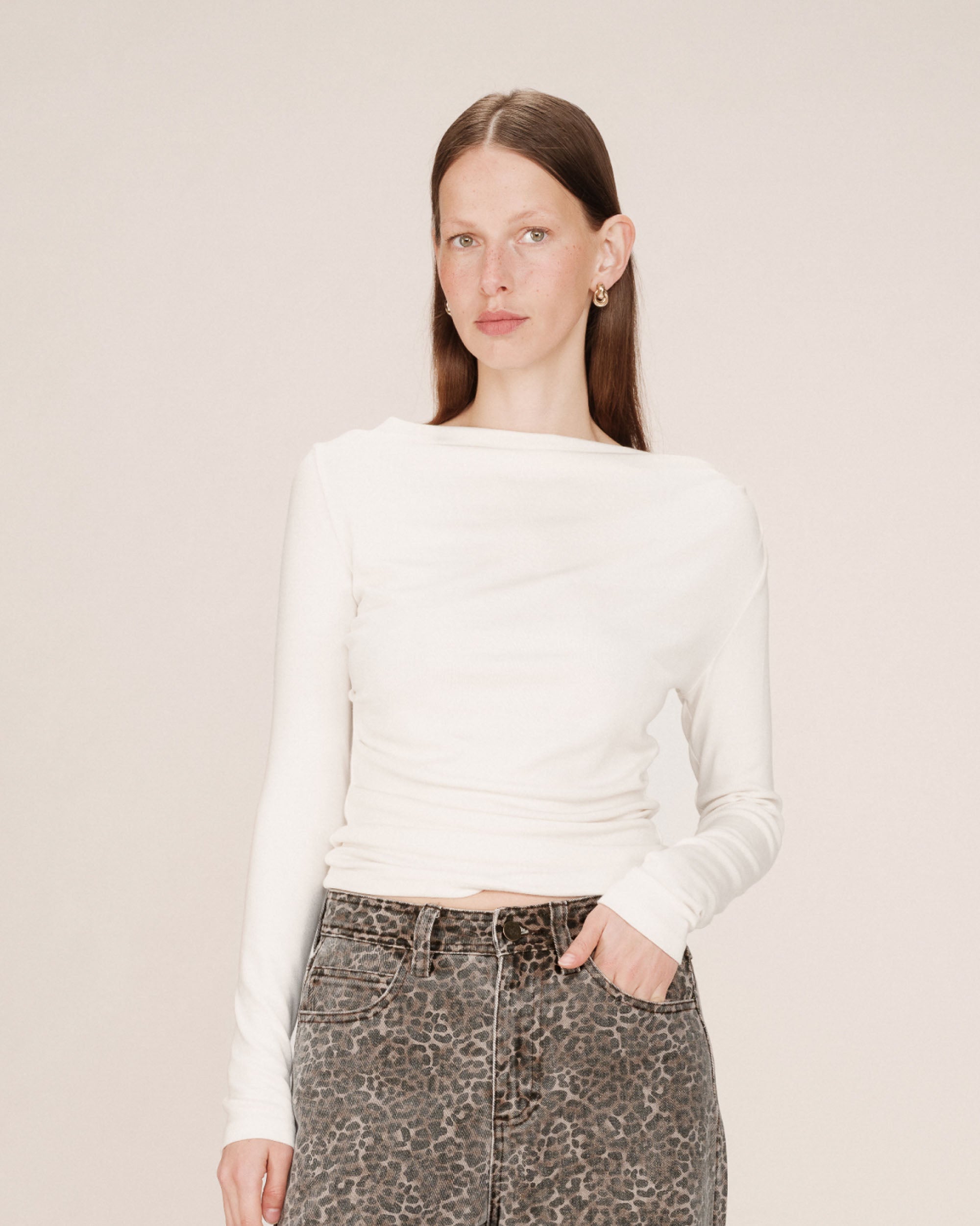 Asymmetric Draped Top Ivory Sioux