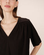 Black Straight Top with Gathers Seagal