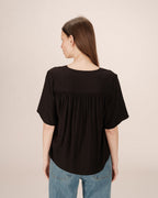 Black Straight Top with Gathers Seagal