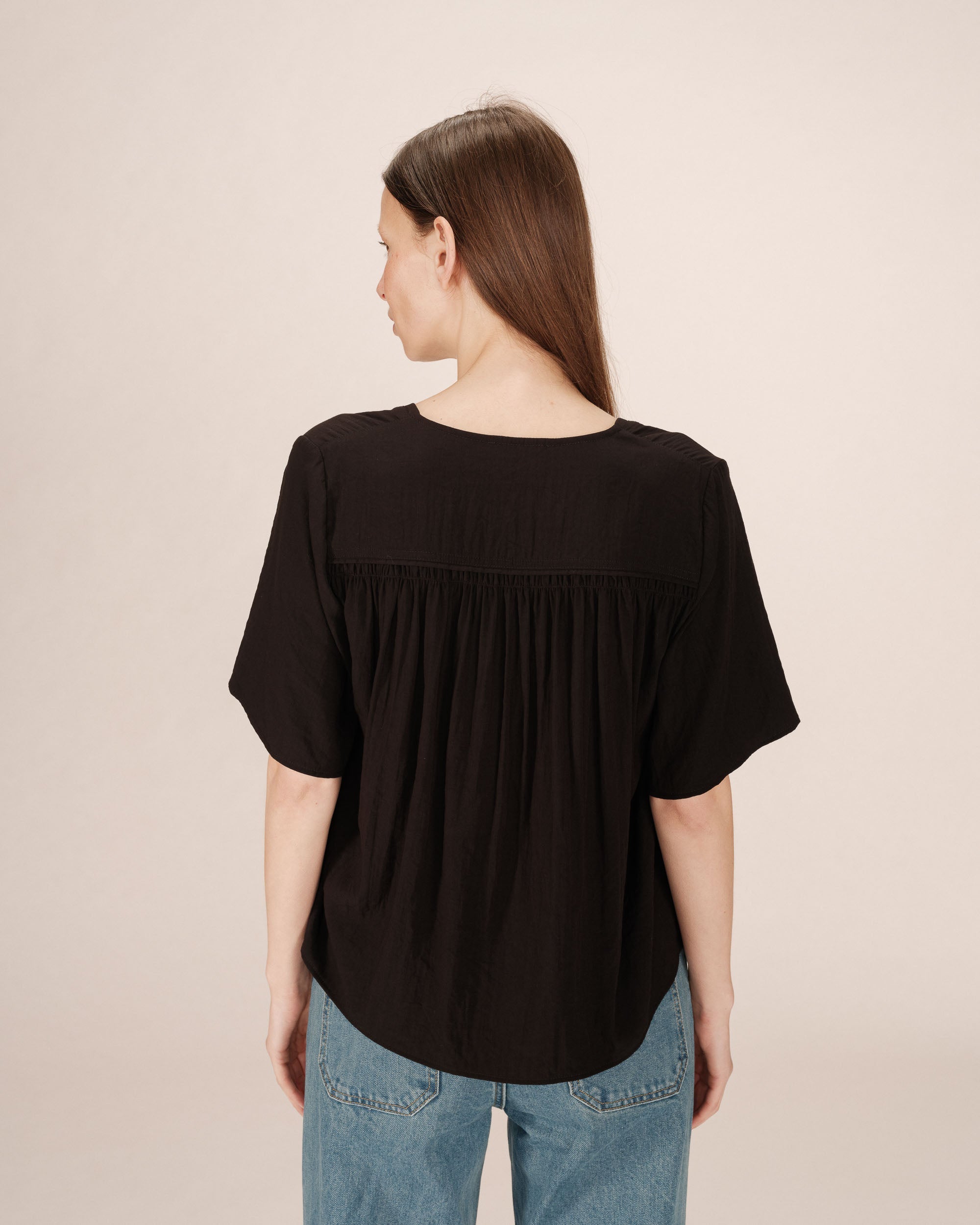 Black Straight Top with Gathers Seagal