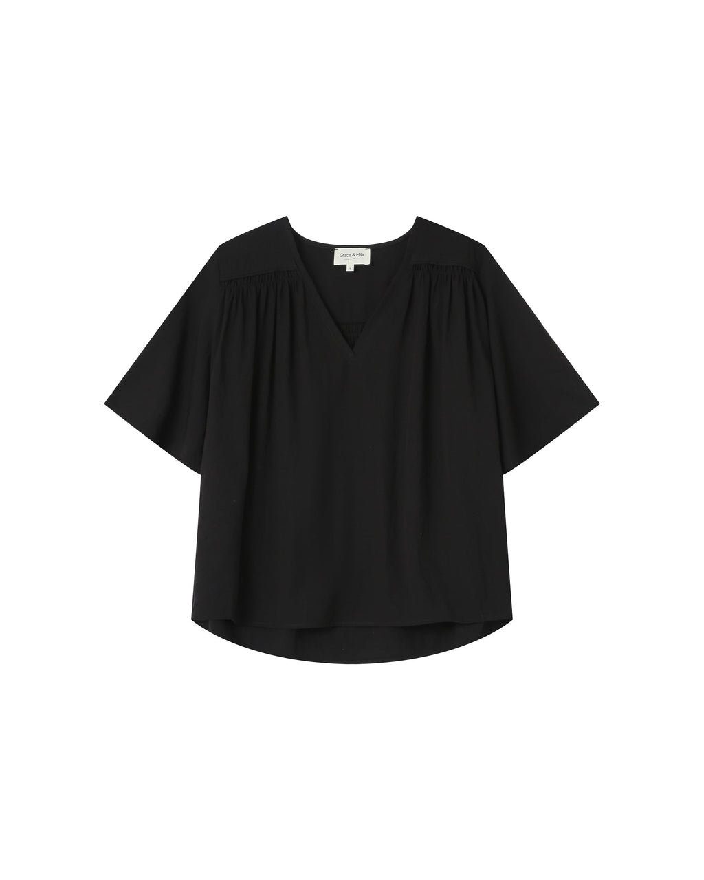 Black Straight Top with Gathers Seagal