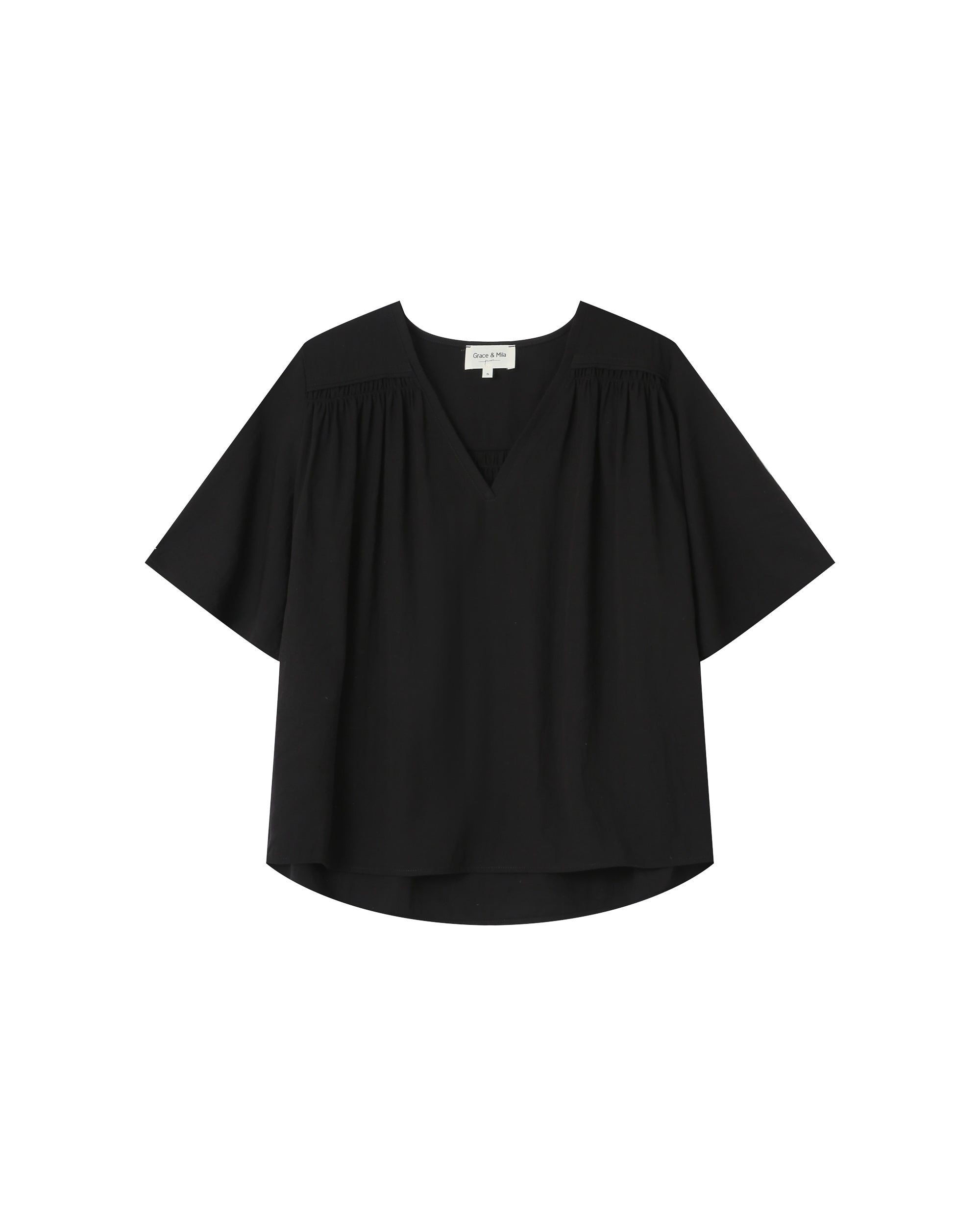 Black Straight Top with Gathers Seagal
