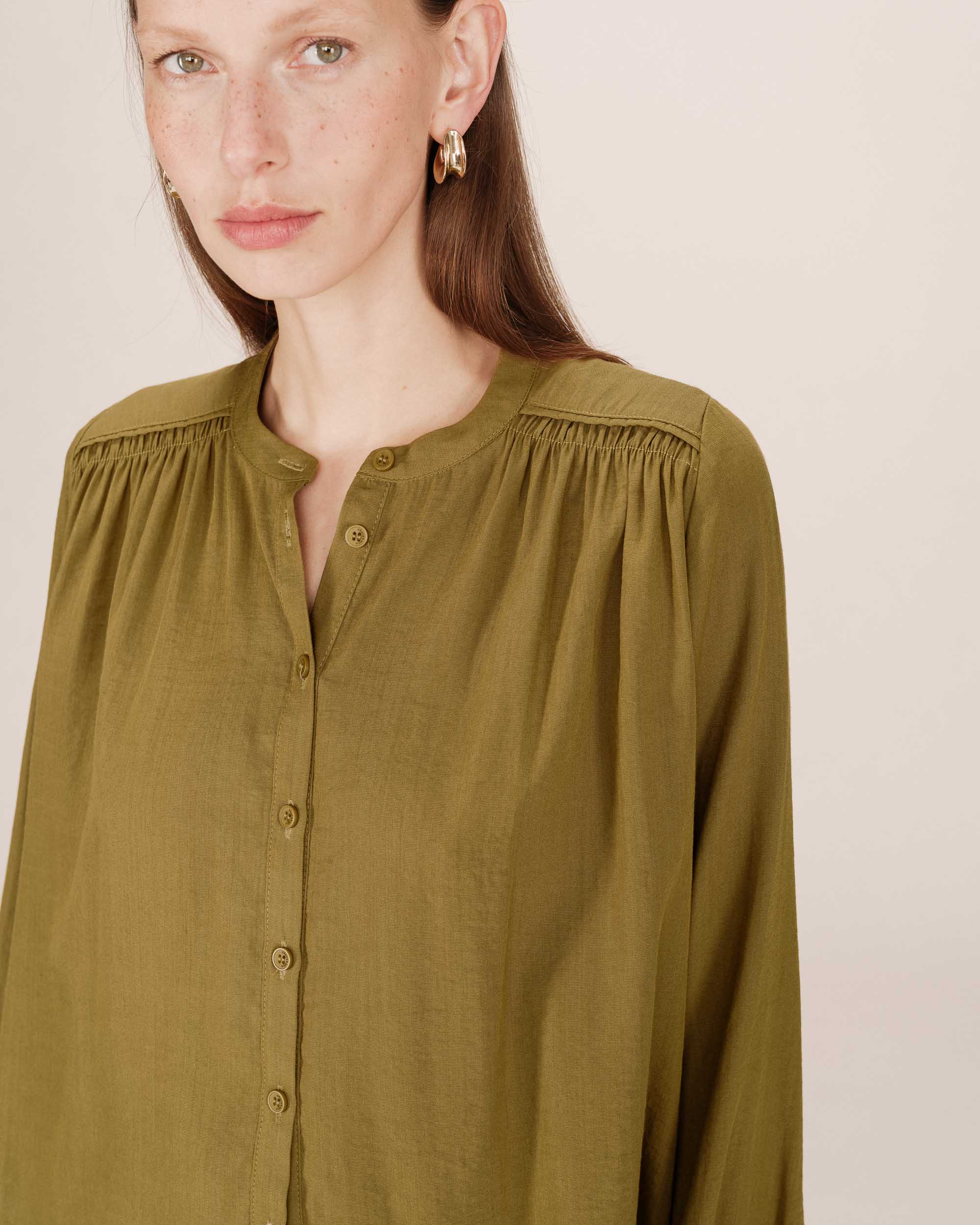 Blouse Droite A Fronces Olive Savannah