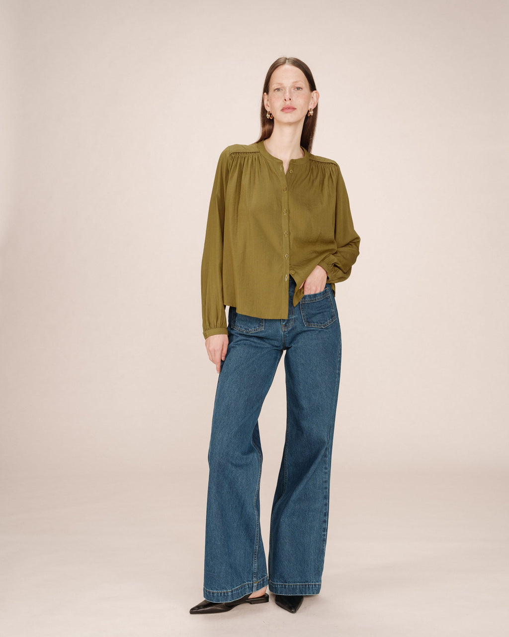 Blouse Droite A Fronces Olive Savannah
