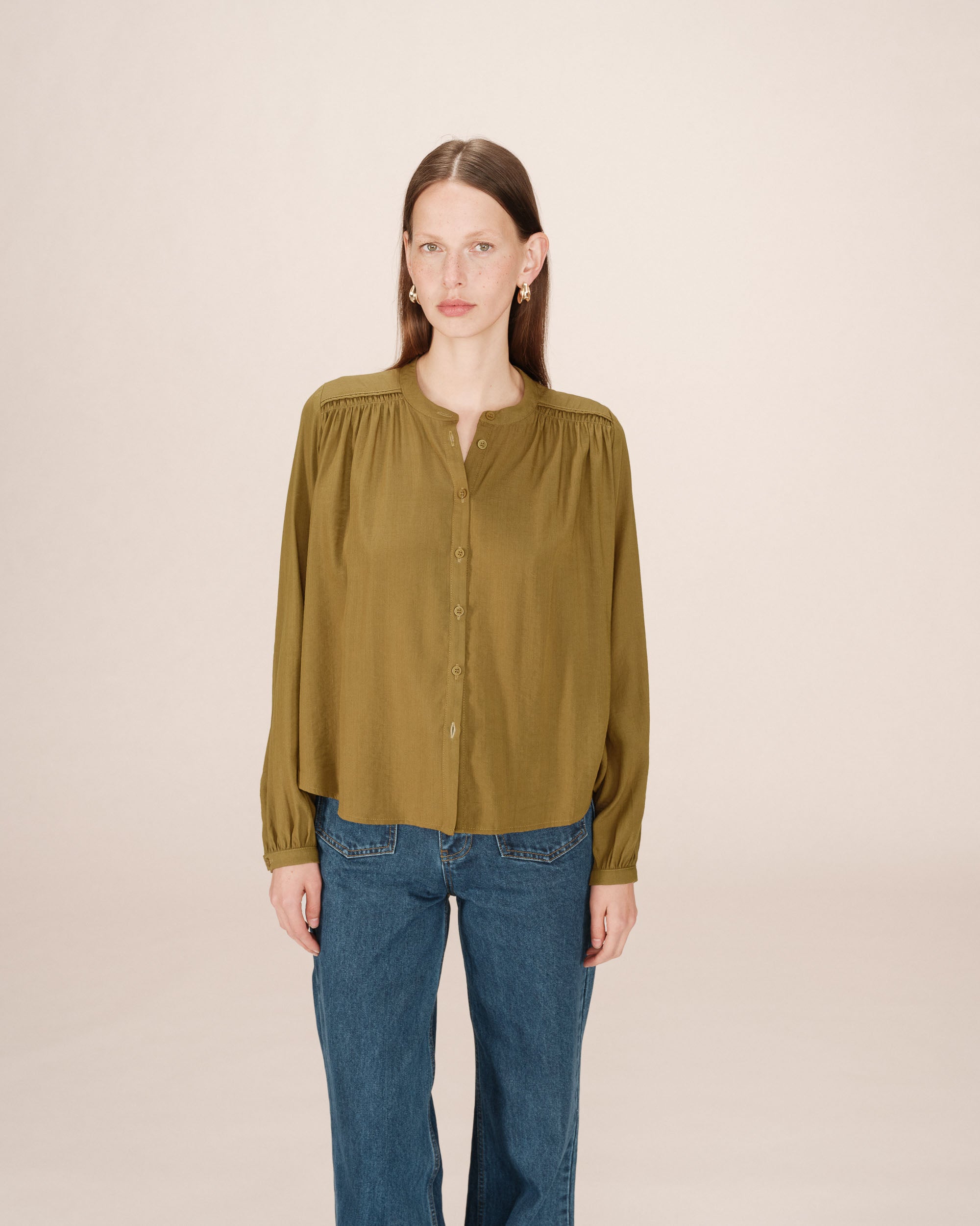 Blouse Droite A Fronces Olive Savannah