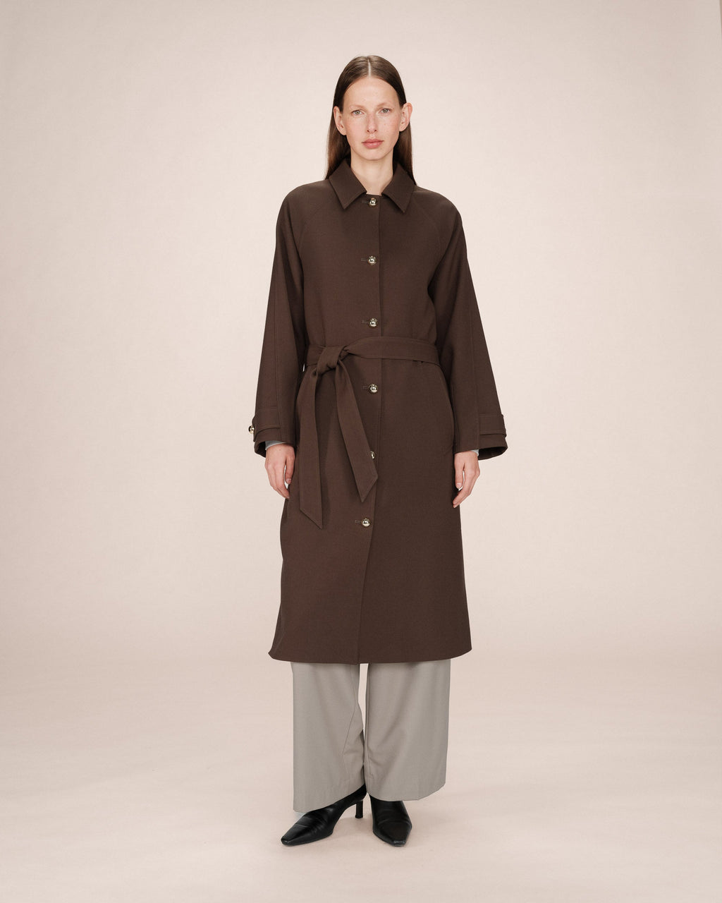 Trench Long Boutons Dorés Chocolat Scott